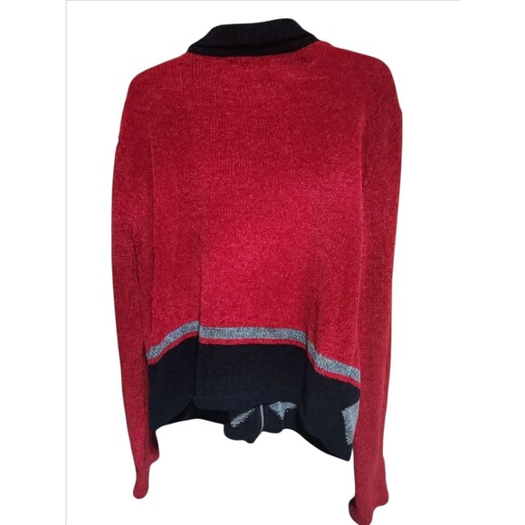 Sag Harbor Women’s Large Red Black Zip Up Sweater Jacket Soft Knit Retro - Picture 4 of 7